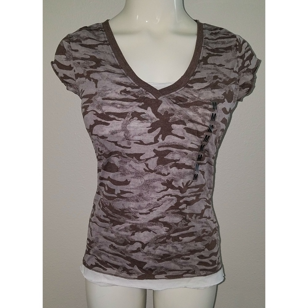 NWT Unionbay Brown Camouflage Shirt Attached White Tank Juniors Medium Camo